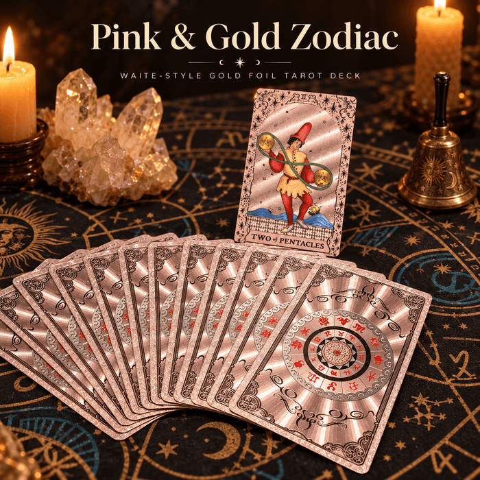 Pink & Gold Zodiac — Waite-Style Gold Foil Tarot Deck