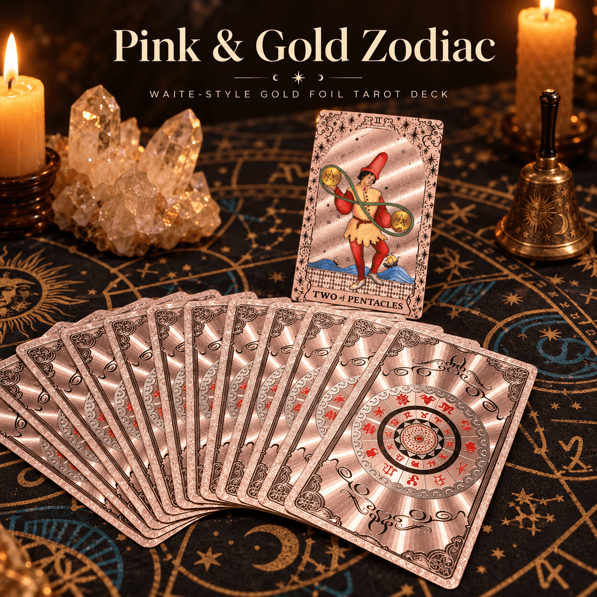 Pink & Gold Zodiac — Waite-Style Gold Foil Tarot Deck
