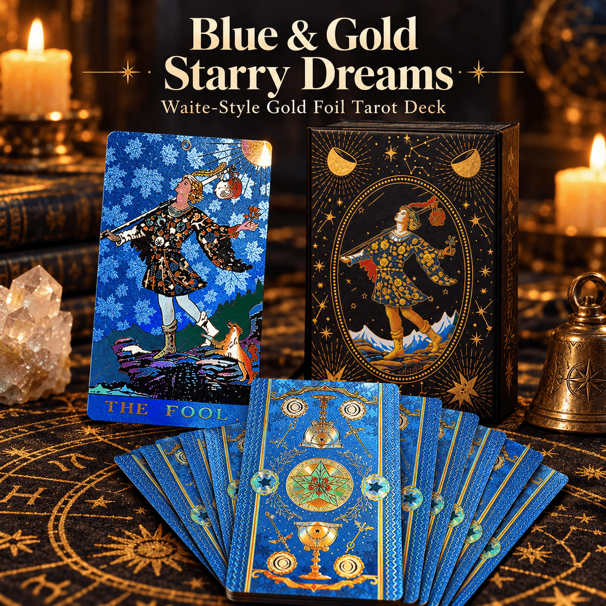 Blue & Gold Starry Dreams — Waite-Style Gold Foil Tarot Deck
