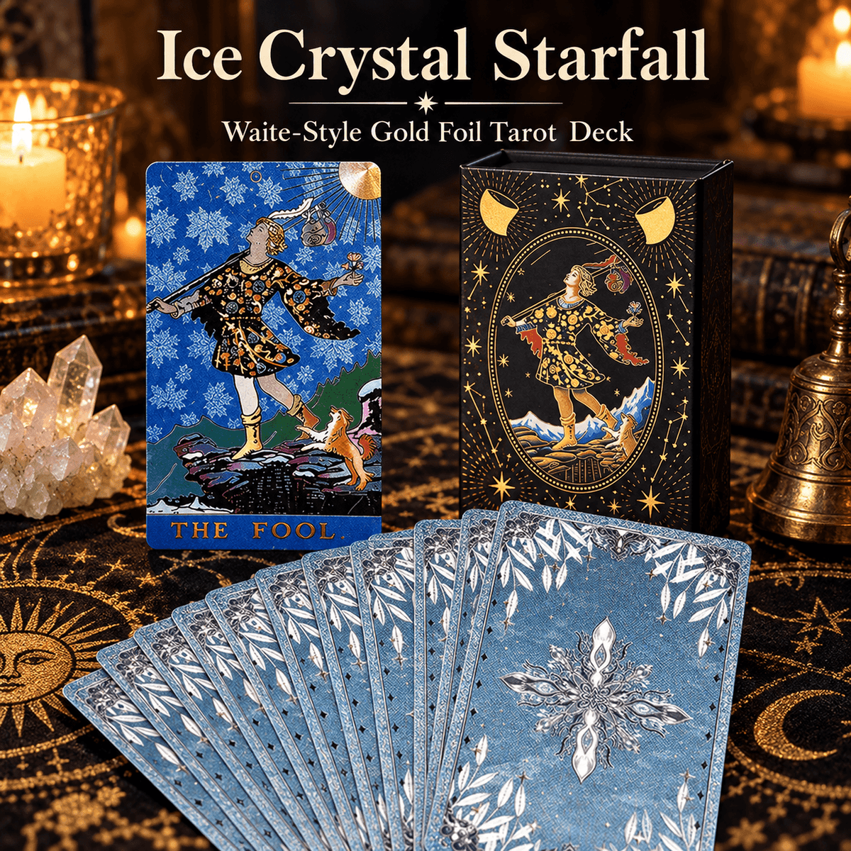Ice Crystal Starfall — Waite-Style Gold Foil Tarot Deck
