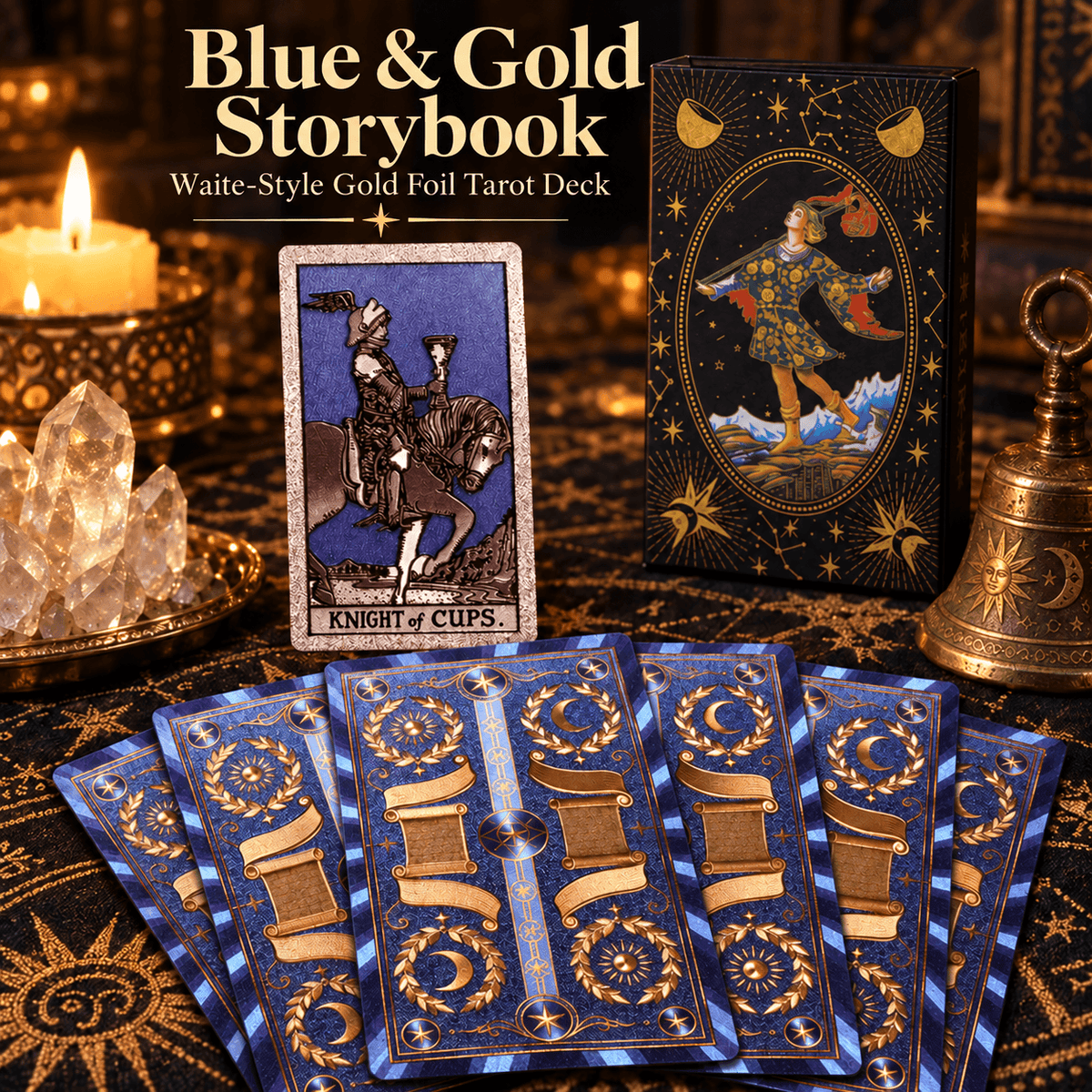 Blue & Gold Storybook — Waite-Style Gold Foil Tarot Deck