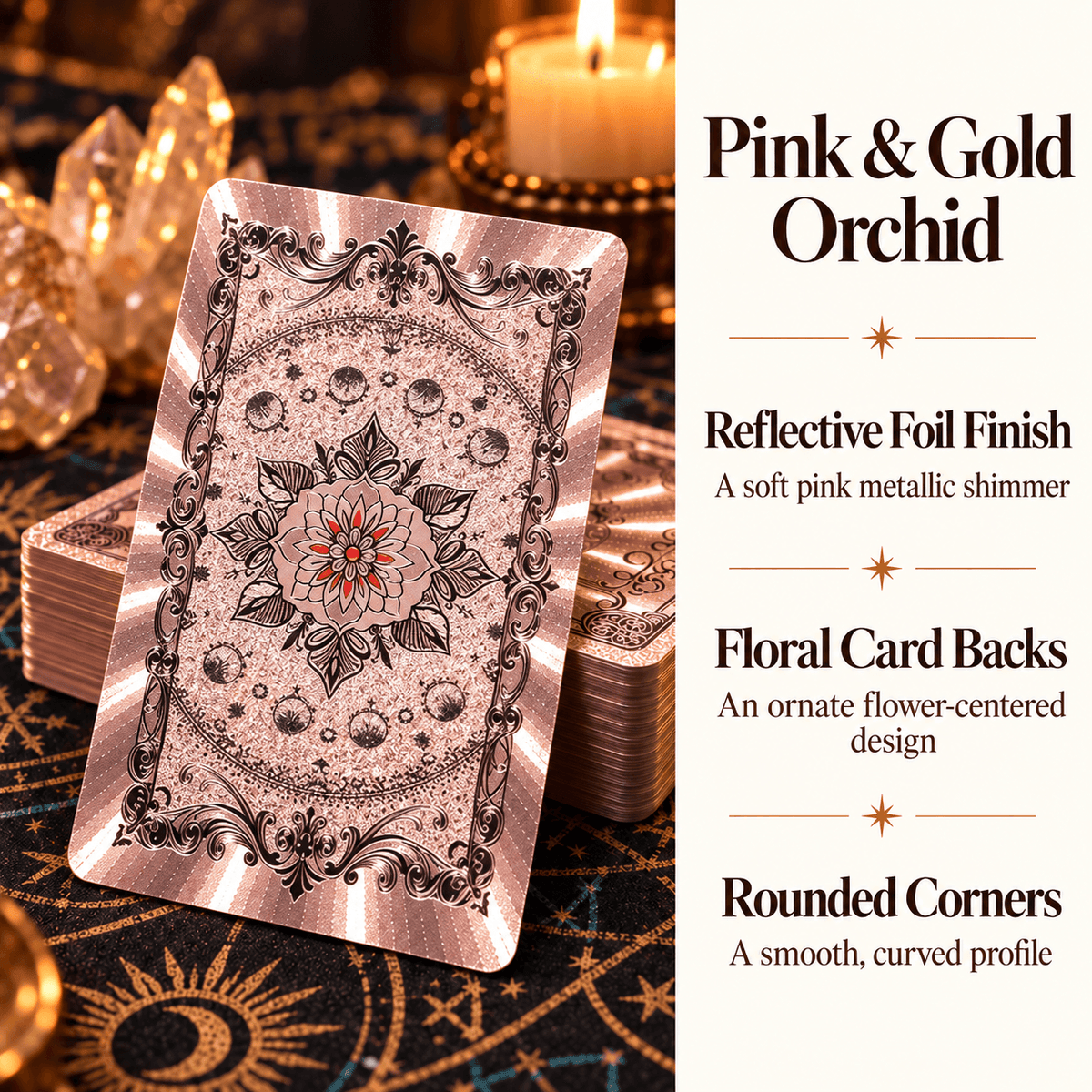 Pink & Gold Orchid — Waite-Style Gold Foil Tarot Deck