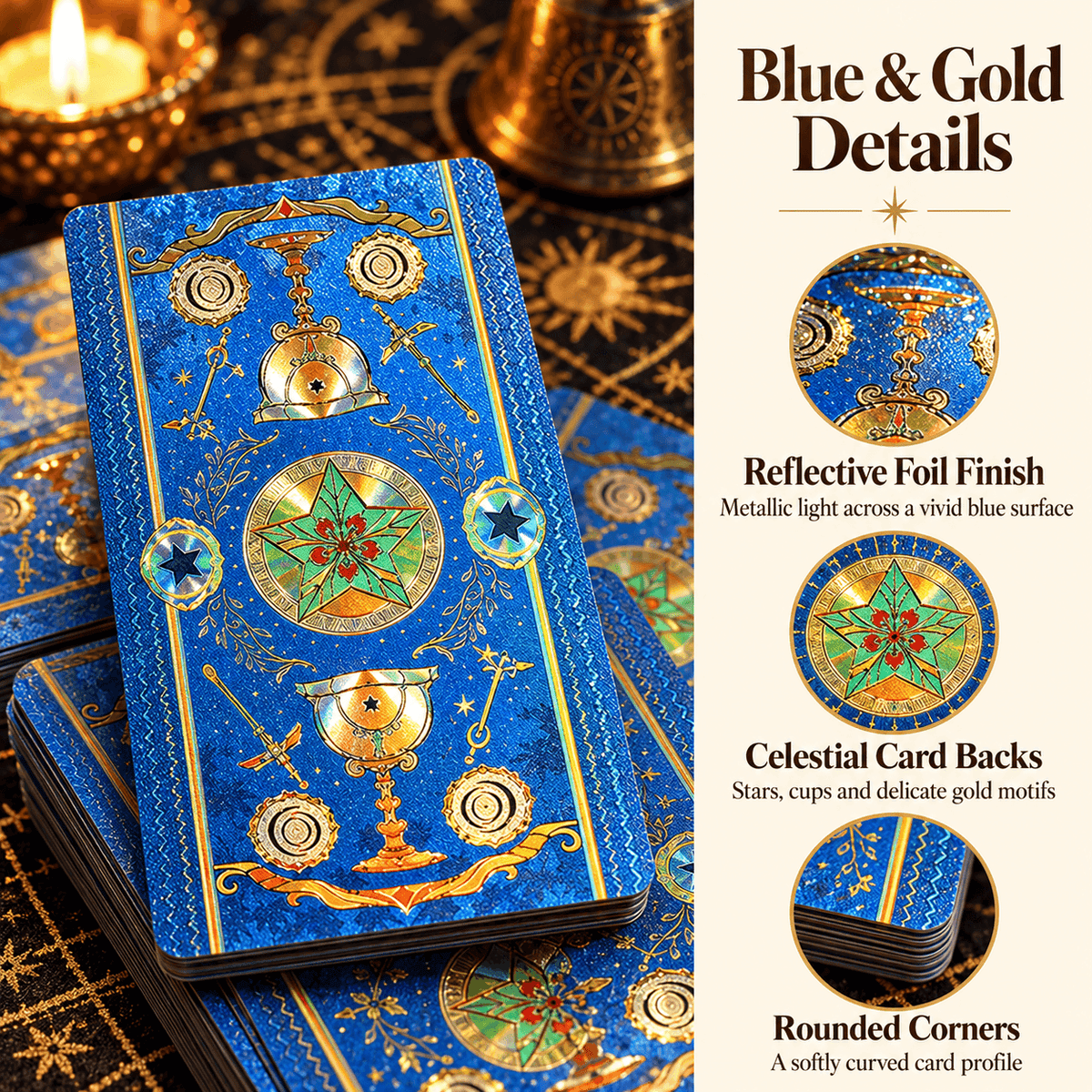 Blue & Gold Starry Dreams — Waite-Style Gold Foil Tarot Deck