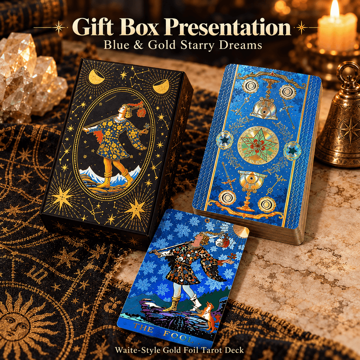 Blue & Gold Starry Dreams — Waite-Style Gold Foil Tarot Deck