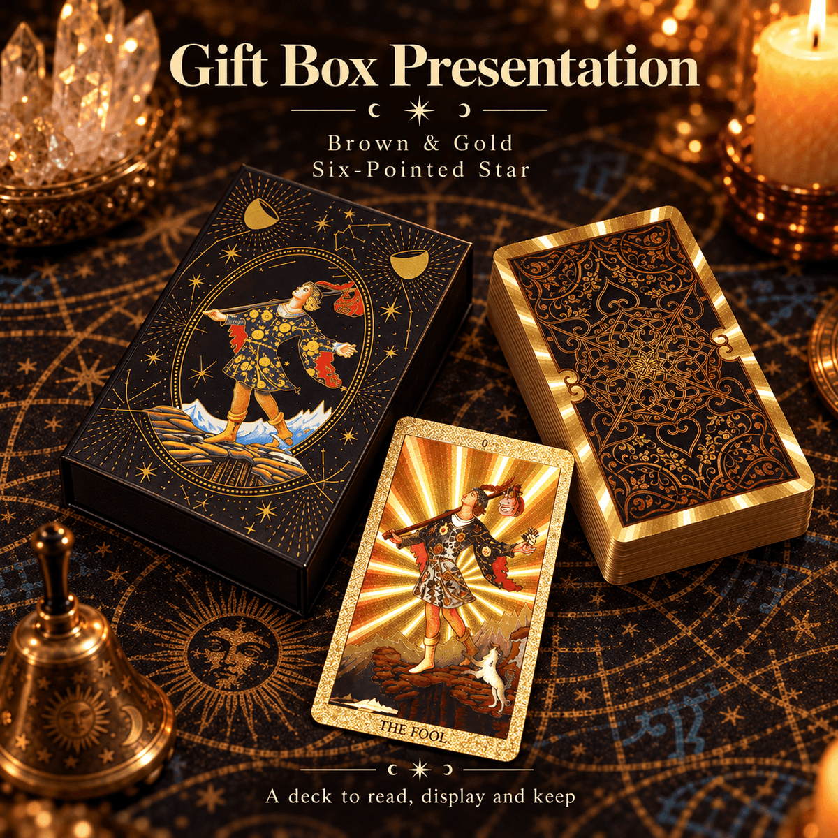 Brown & Gold Six-Pointed Star — Waite-Style Gold Foil Tarot Deck