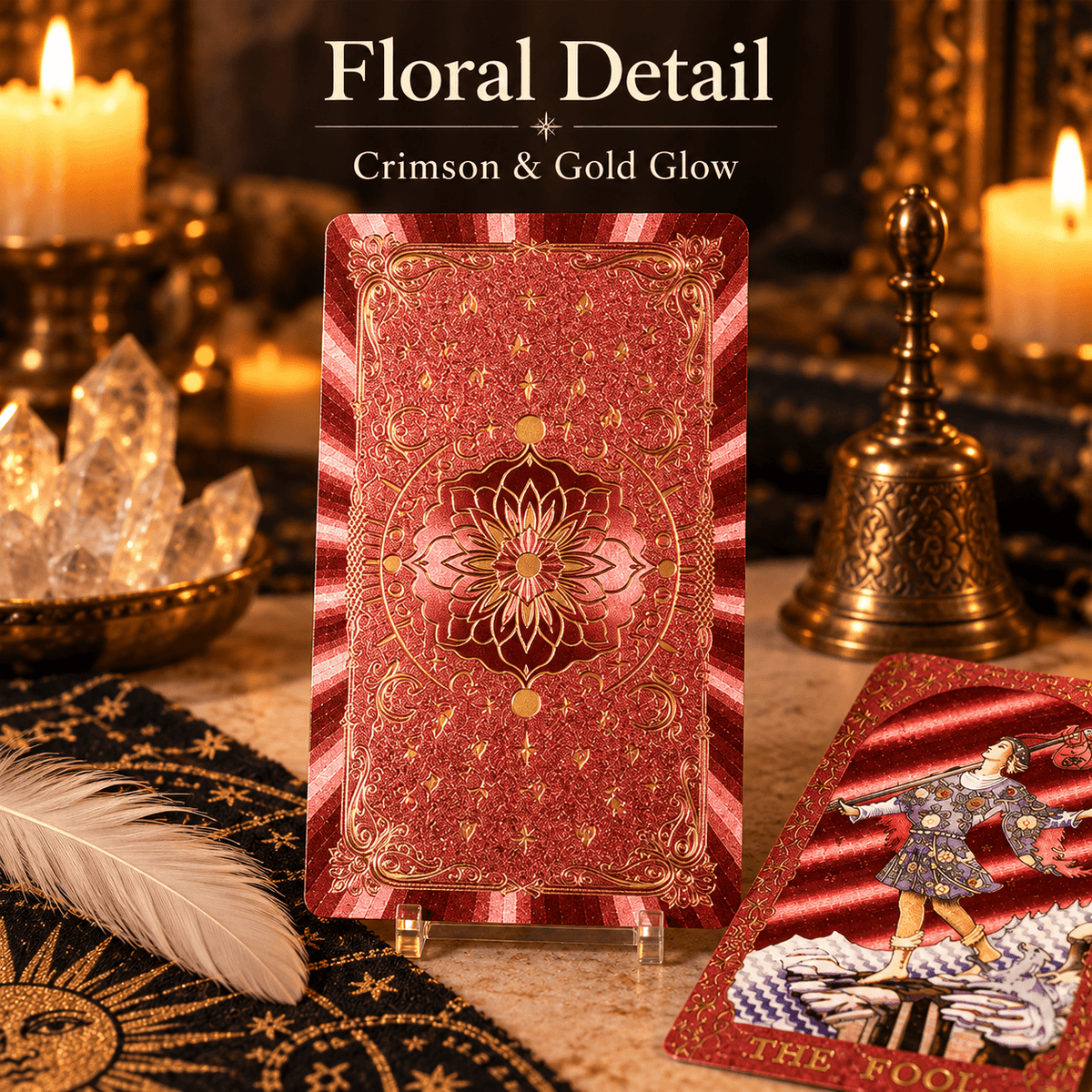 Crimson & Gold Glow — Waite-Style Gold Foil Tarot Deck