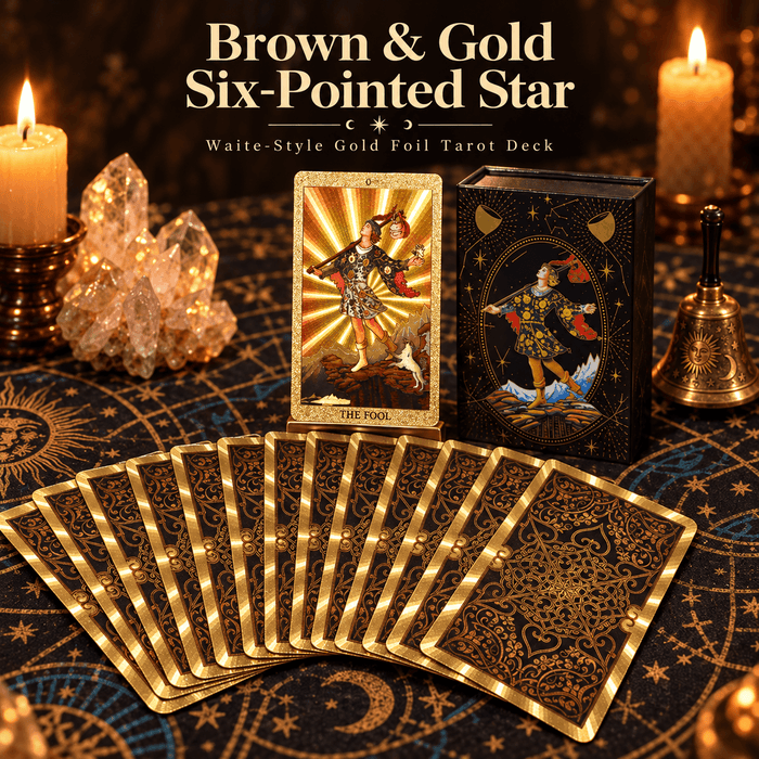 Brown & Gold Six-Pointed Star — Waite-Style Gold Foil Tarot Deck