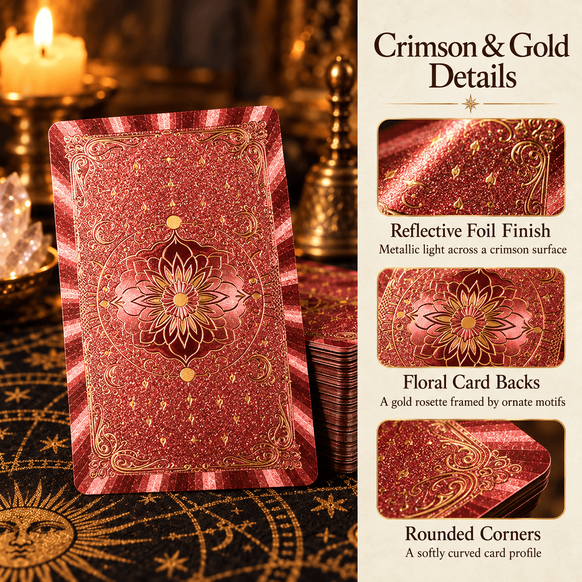 Crimson & Gold Glow — Waite-Style Gold Foil Tarot Deck