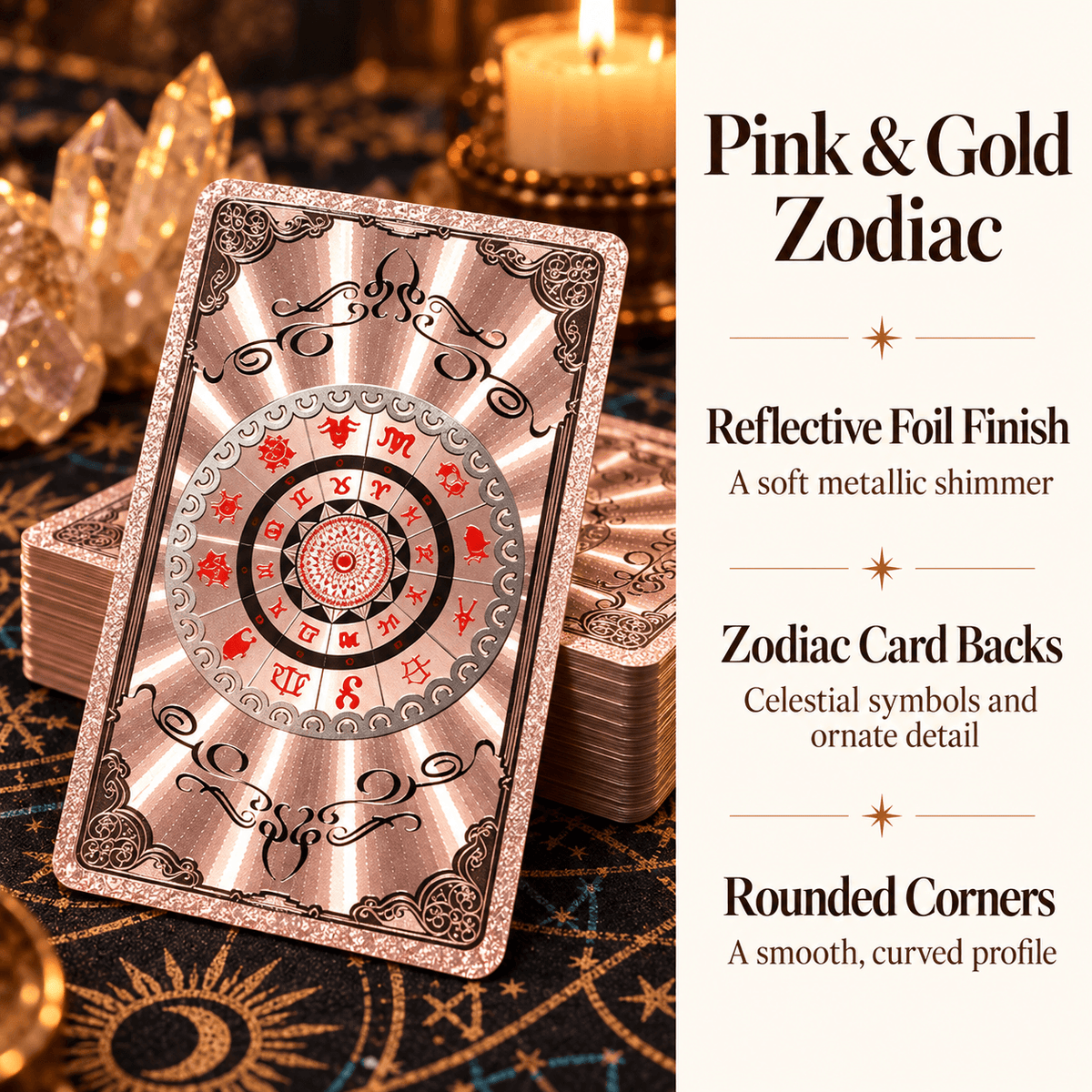 Pink & Gold Zodiac — Waite-Style Gold Foil Tarot Deck
