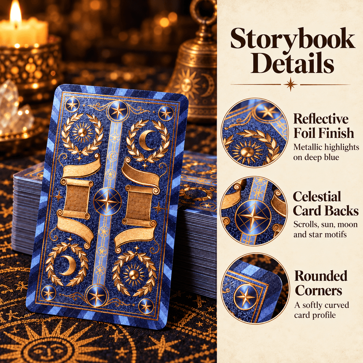 Blue & Gold Storybook — Waite-Style Gold Foil Tarot Deck
