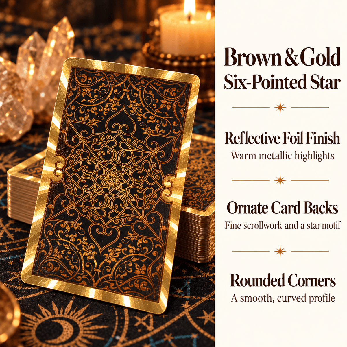 Brown & Gold Six-Pointed Star — Waite-Style Gold Foil Tarot Deck
