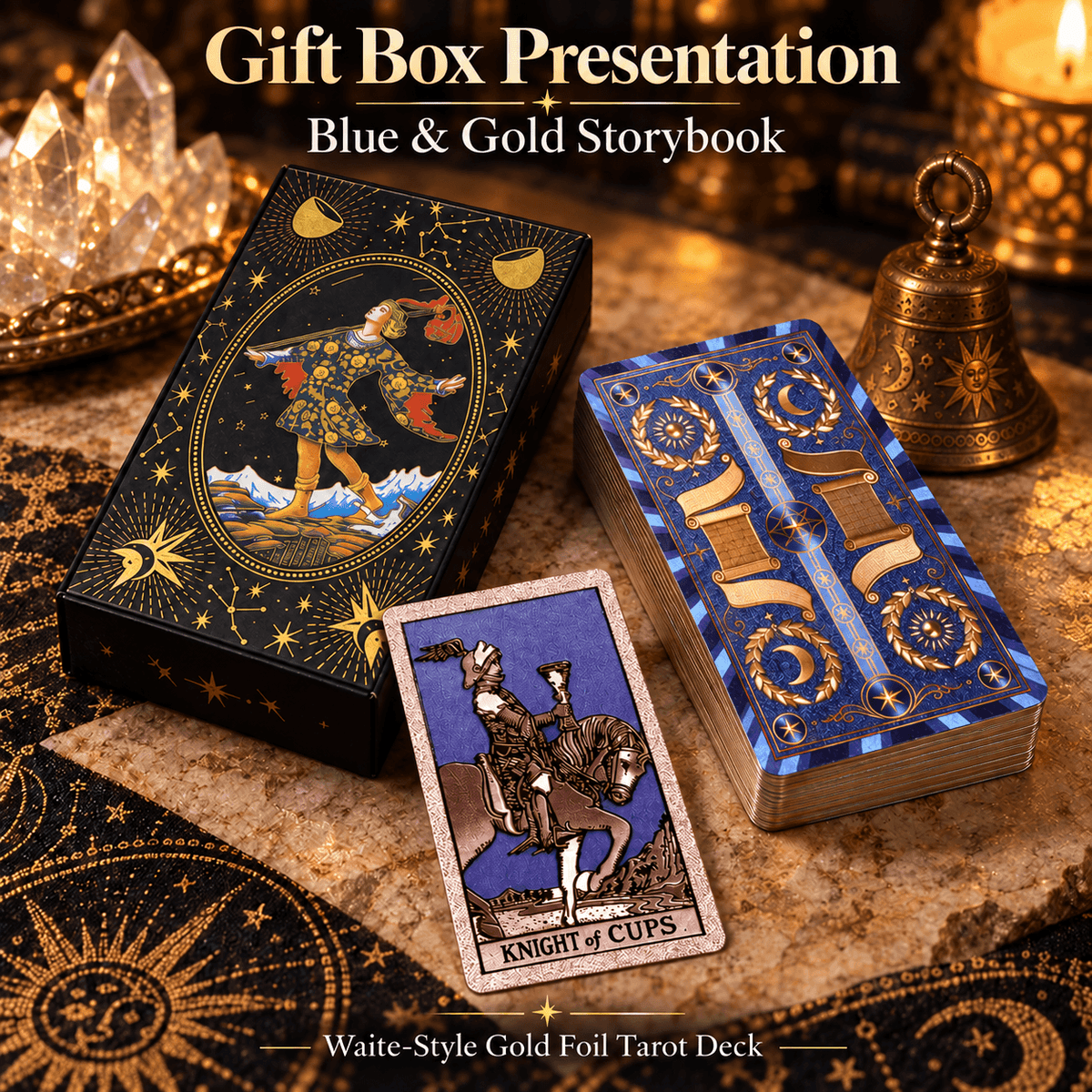 Blue & Gold Storybook — Waite-Style Gold Foil Tarot Deck