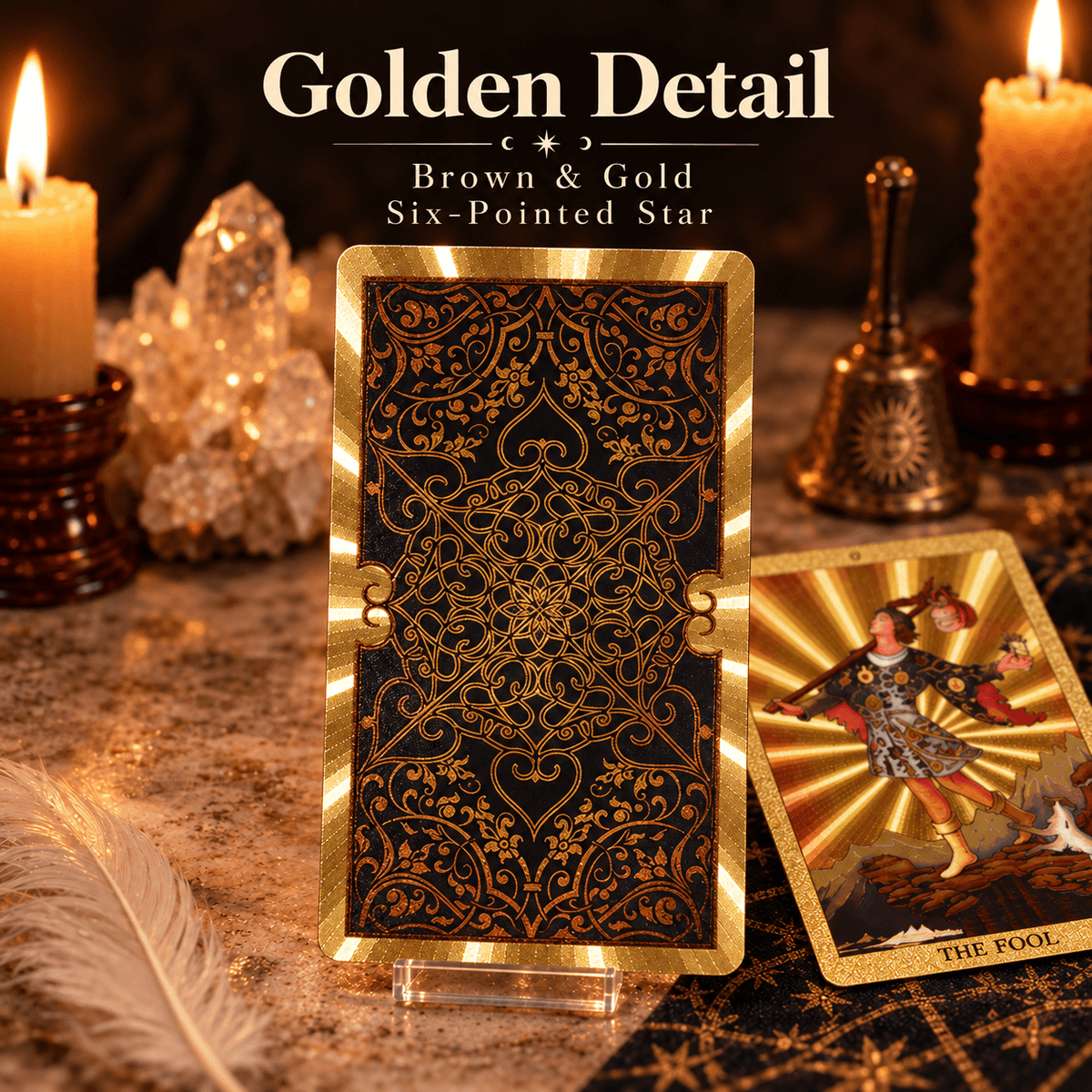 Brown & Gold Six-Pointed Star — Waite-Style Gold Foil Tarot Deck