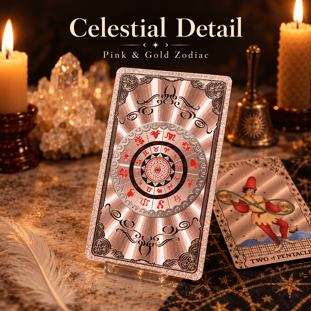 Pink & Gold Zodiac — Waite-Style Gold Foil Tarot Deck