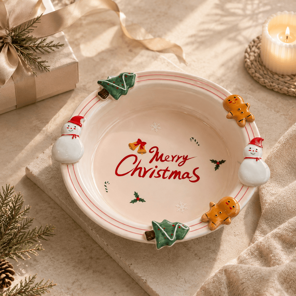 Pink Christmas Character Ceramic Plate