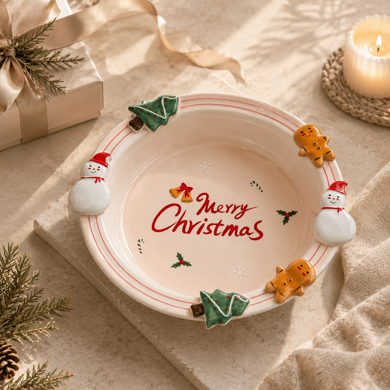 Pink Christmas Character Ceramic Plate