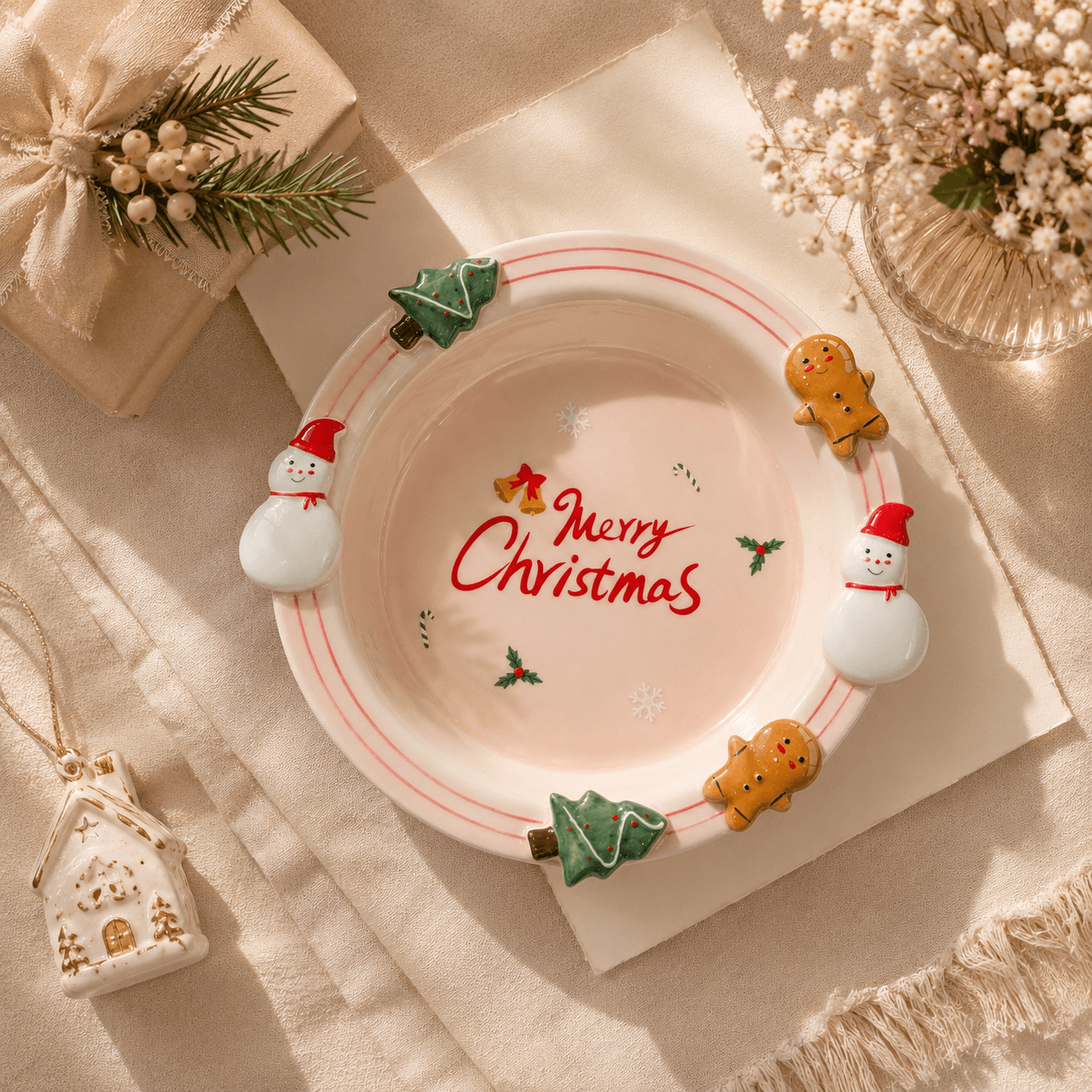Pink Christmas Character Ceramic Plate