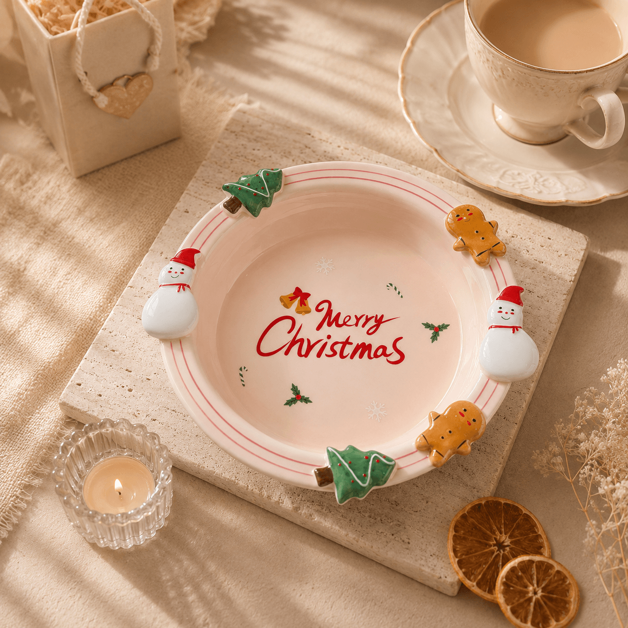 Pink Christmas Character Ceramic Plate