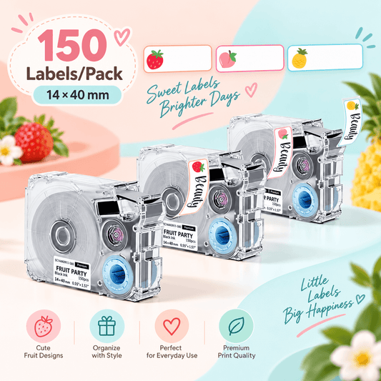 Phomemo T8 14x40mm  Black on Fruit Party Patterns Thermal Transfer Label Tape for P15/A30