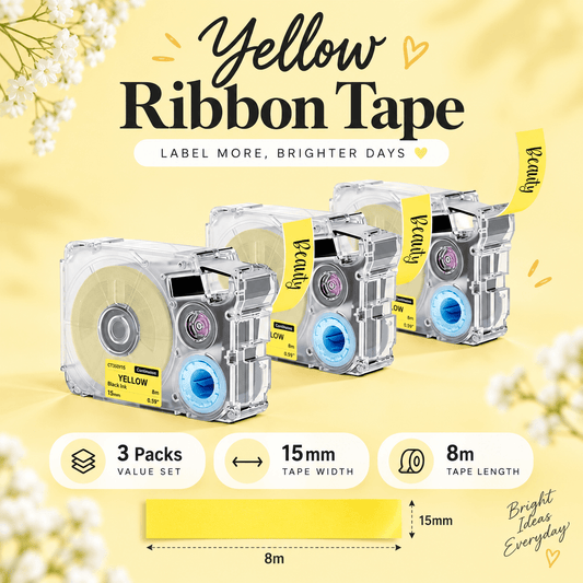 Phomemo T19 15mmx8m  Black on Yellow Continuous Label Tapes for P15/A30