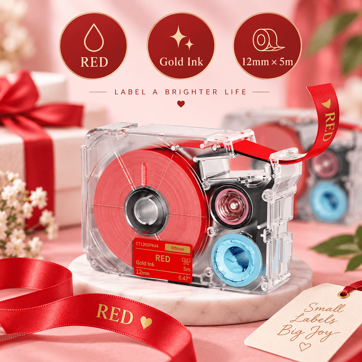 Phomemo T27 12mmx5m Pastel Blue&White&Red Ribbon Label Tapes for P15/A30
