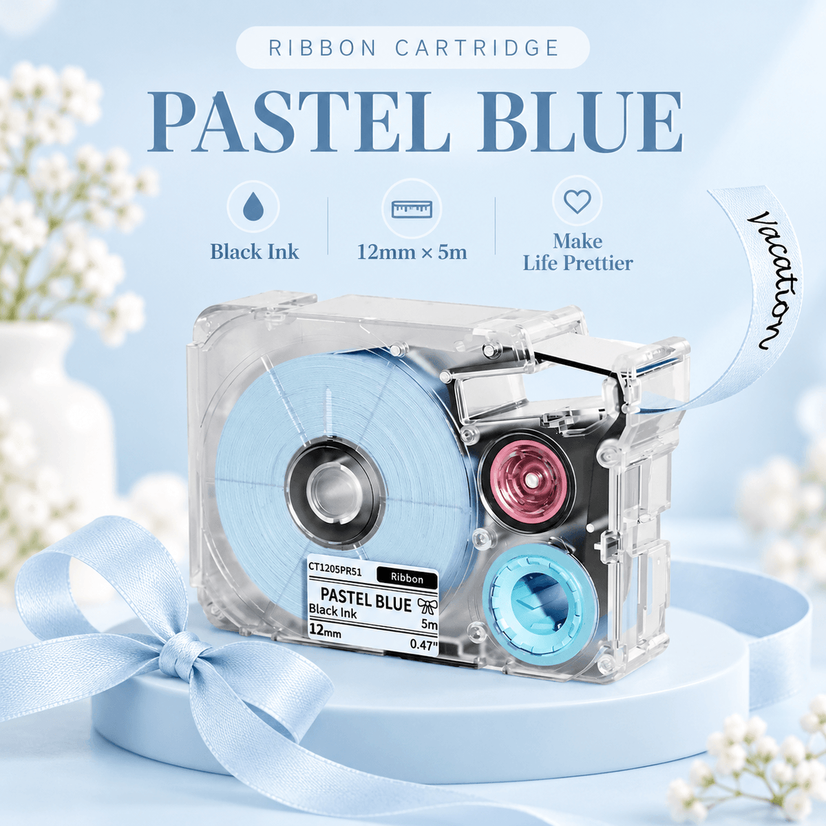 Phomemo T27 12mmx5m Pastel Blue&White&Red Ribbon Label Tapes for P15/A30