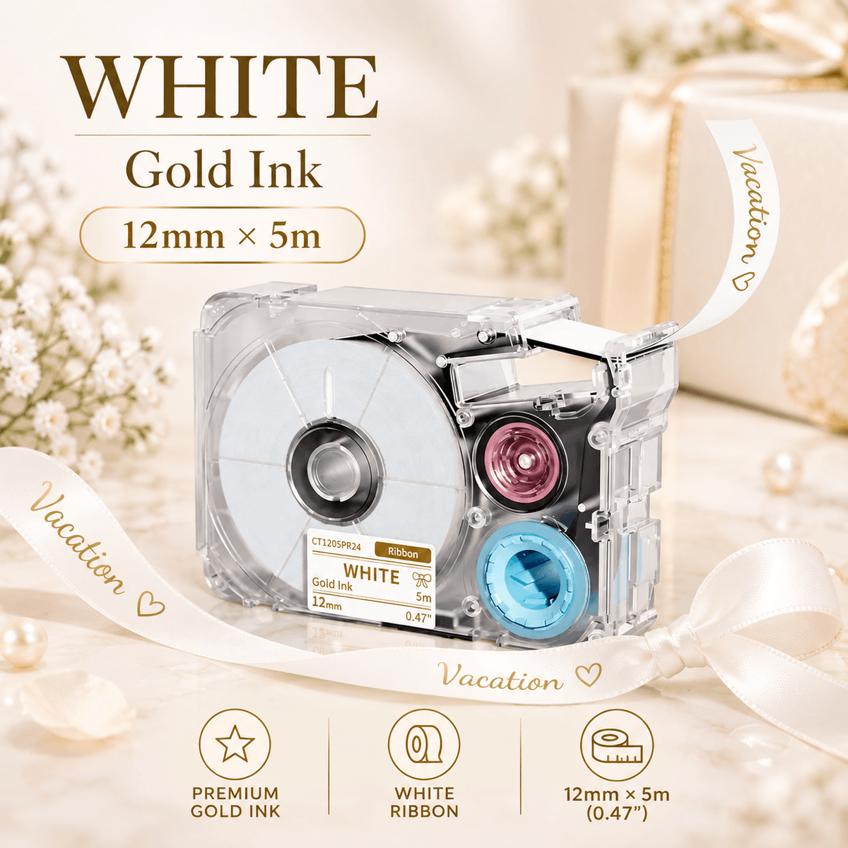 Phomemo T27 12mmx5m Pastel Blue&White&Red Ribbon Label Tapes for P15/A30
