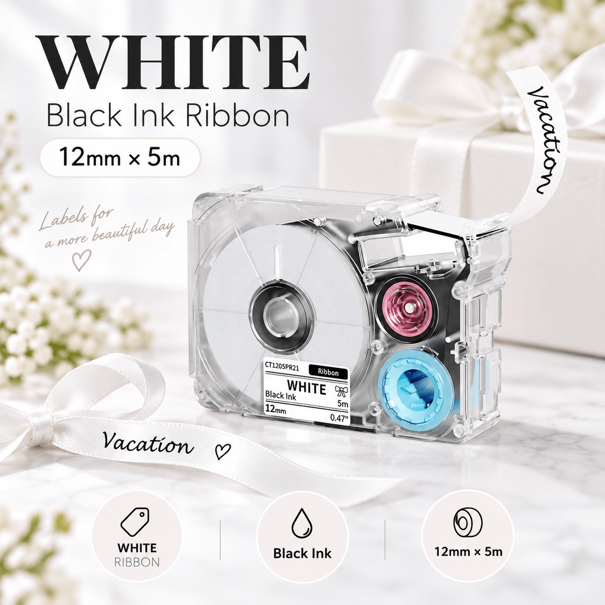Phomemo T27 12mmx5m Pastel Blue&White&Red Ribbon Label Tapes for P15/A30