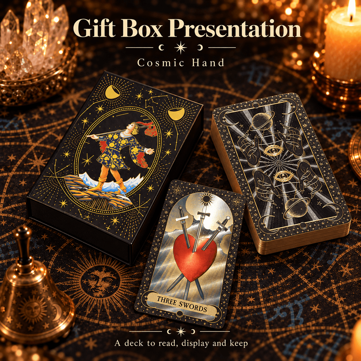 Cosmic Hand — Waite-Style Gold Foil Tarot Deck