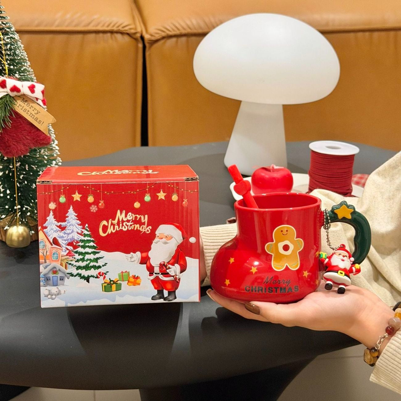 Christmas Charm Ceramic Tumbler with Straw