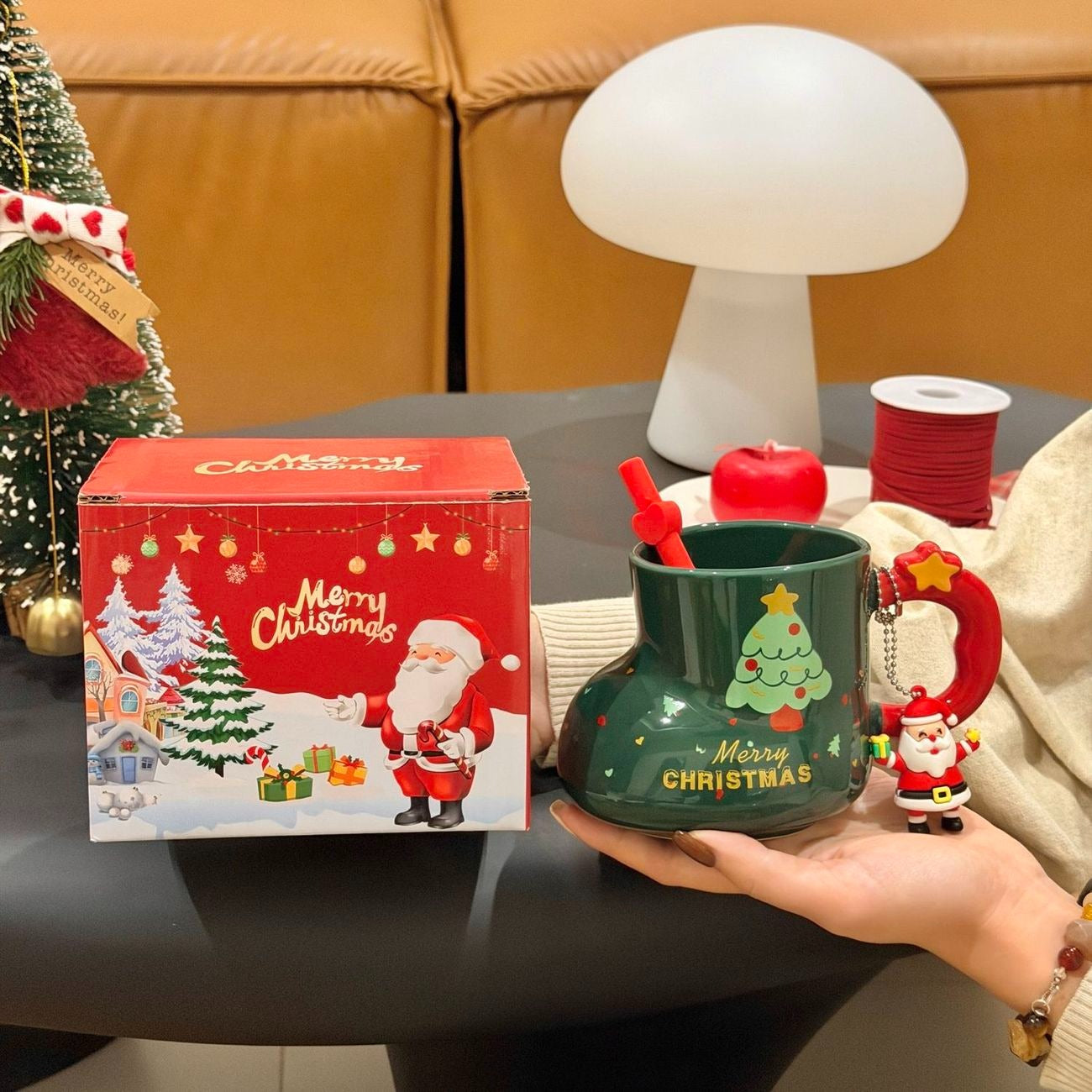 Christmas Charm Ceramic Tumbler with Straw