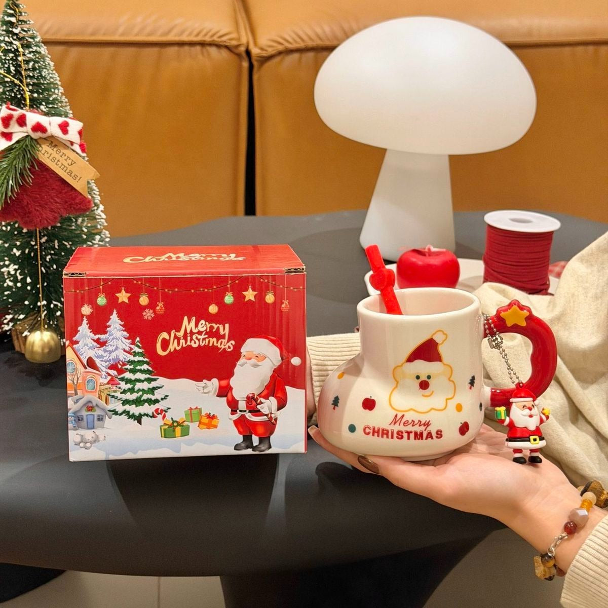 Christmas Charm Ceramic Tumbler with Straw