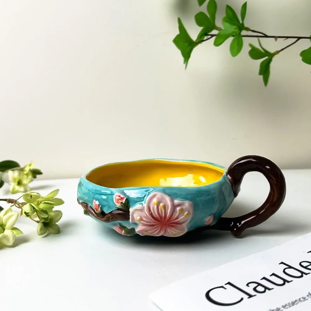Peach Blossom Relief Handle Bowl