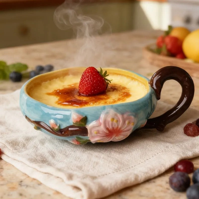 Peach Blossom Relief Handle Bowl