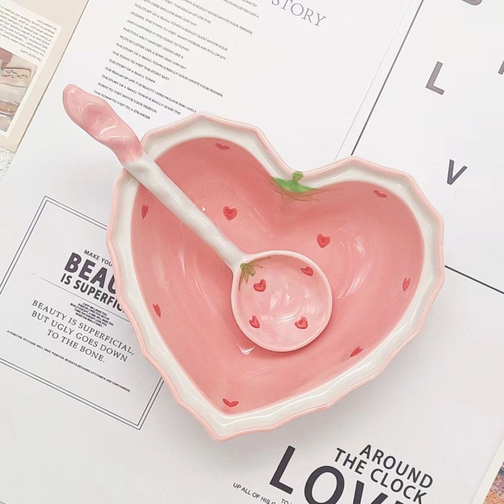 Strawberry Heart Ceramic Bowl