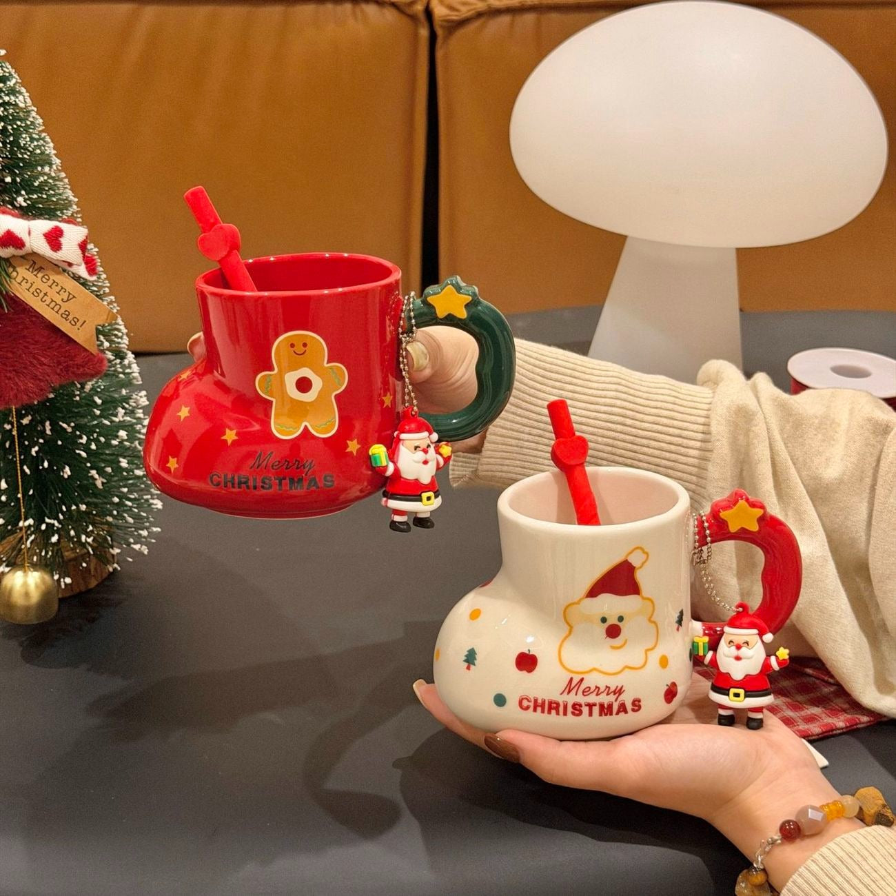 Christmas Charm Ceramic Tumbler with Straw
