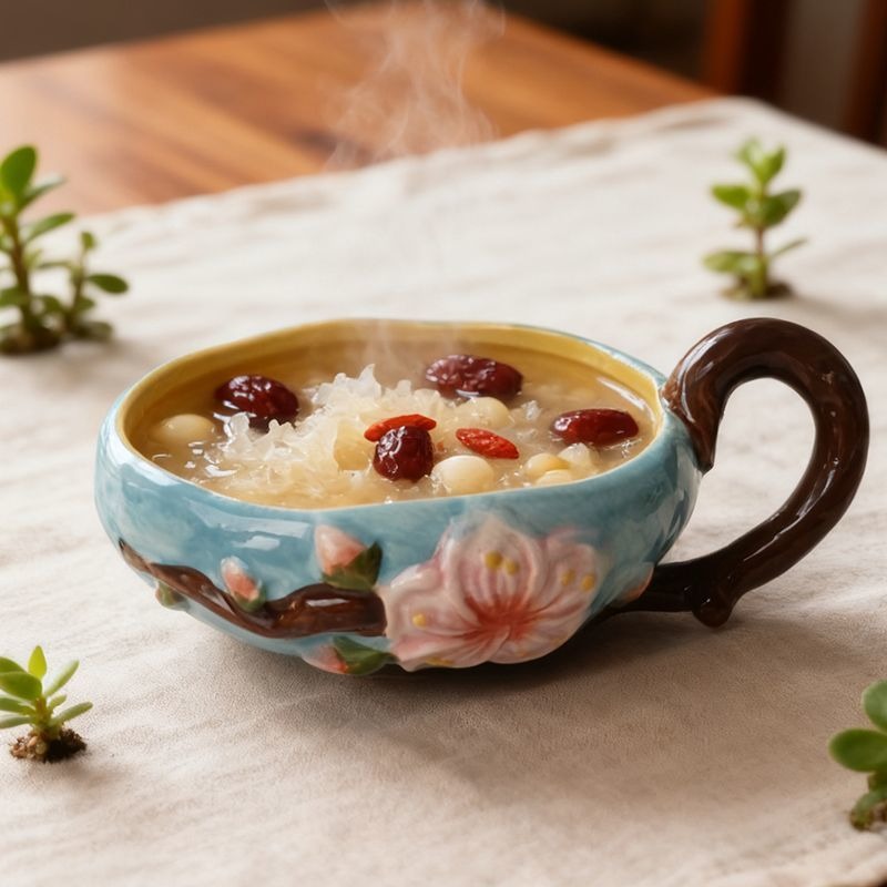 Peach Blossom Relief Handle Bowl