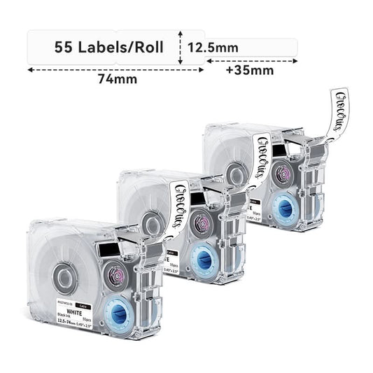 Phomemo 12.5mmx74mm+35mm  Black on White Cable Label Tapes for P15/A30