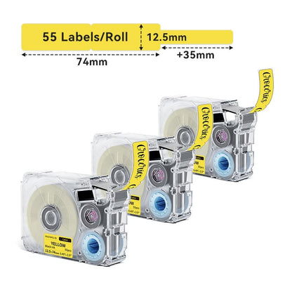 Phomemo 12.5mmx74mm+35mm Black on Yellow Cable Label Tapes for P15/A30