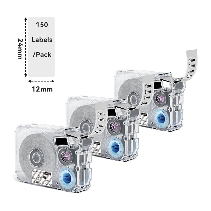 Phomemo 12x24mm Black on Clear Template Label Tape for P15/A30