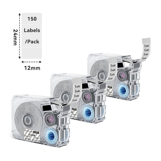 Phomemo 12x24mm Black on Clear Template Label Tape for P15/A30