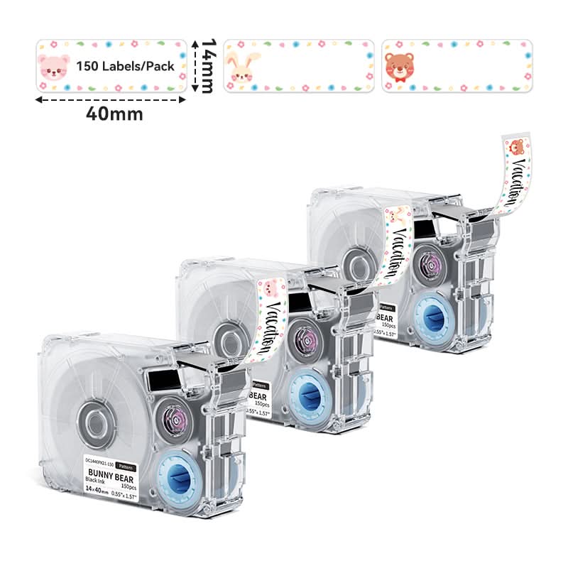 Phomemo 14x40mm Black on Bunny Bear Patterns Thermal Transfer Label Tapes for P15/A30