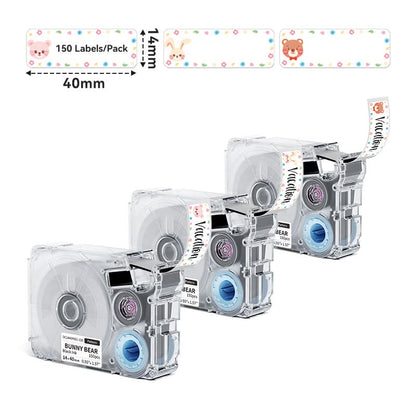 Phomemo 14x40mm Black on Bunny Bear Patterns Thermal Transfer Label Tapes for P15/A30