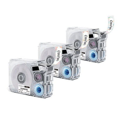 Phomemo 14x40mm Black on Flower Patterns Label Tapes for P15/A30