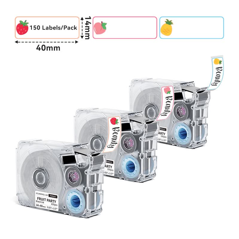 Phomemo 14x40mm  Black on Fruit Party Patterns Thermal Transfer Label Tape for P15/A30