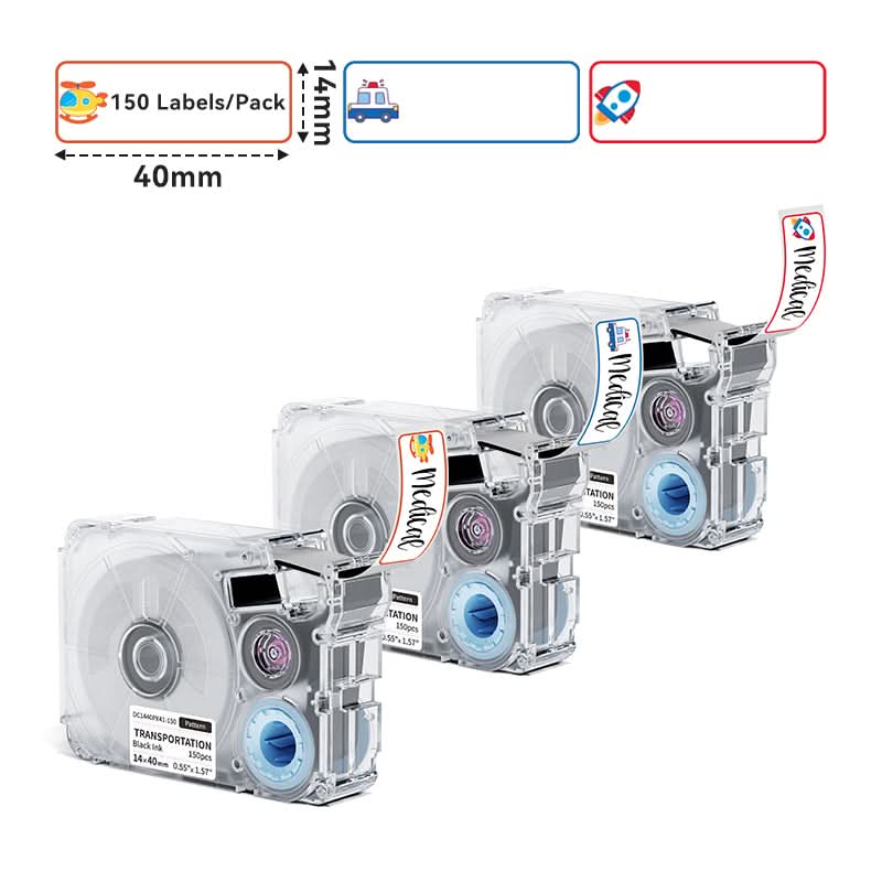 Phomemo 14x40mm Black on Transportation Patterns Label Tapes for P15/A30