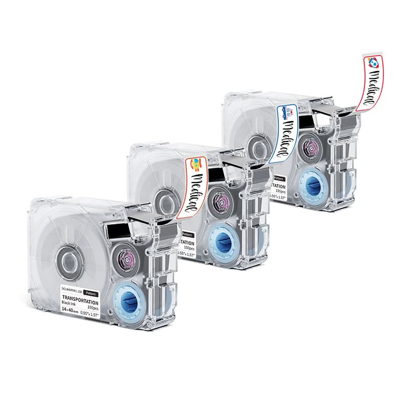 Phomemo 14x40mm Black on Transportation Patterns Label Tapes for P15/A30